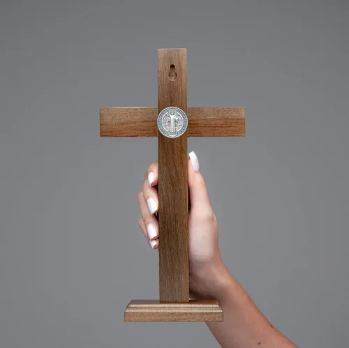 Vista 6 de Intercession Crucifijo de cruz de madera para pared y mesa (plata antigua, 10 pulgadas)