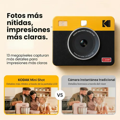 Vista 7 de Kodak Mini Shot 3 Retro 4PASS 2 en 1 Cámara digital instantánea e impresora de fotos (3 x 3 pulgadas) Bluetooth, iPhone & Android Smartphone