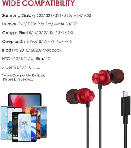 Vista 8 de PALOVUE Auriculares USB tipo C magnéticos con micrófono y control de volumen compatibles con Google Pixel, Samsung, Oneplus, Huawei, Sony, MacBook