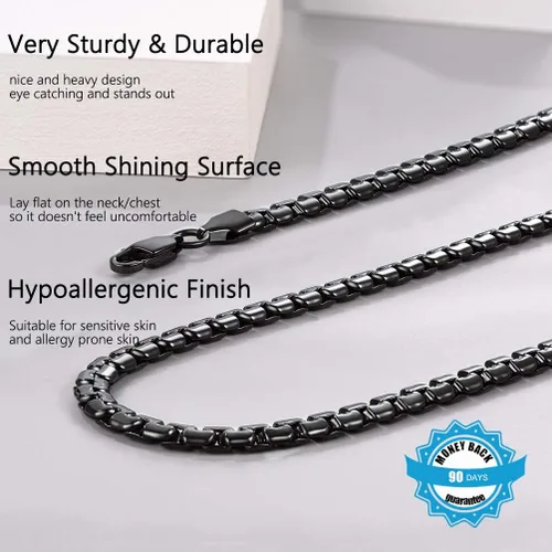 Vista 5 de PROSTEEL Stylish Stainless Steel Flat Box Chain Necklace, SilverGoldBlack Tone, Nickel-Free, Hypoallergenic Jewelry, 14-30, Come Gift Box