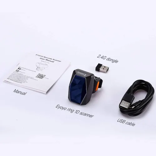 Vista 3 de Eyoyo Escáner de código de barras de anillo portátil Bluetooth 1D, lector de código de barras portátil con conexión inalámbrica y USB de 2.4 GHz