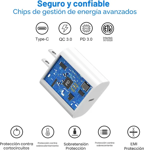 Vista 2 de Bloque de carga USBC para enchufe de carga de iPhone 17, certificado MFI rápido USB C cubo de pared, paquete de 2 adaptadores de corriente