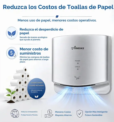 Vista 3 de Secador de manos comercial compacto 110-130V 1300W para baño, plata