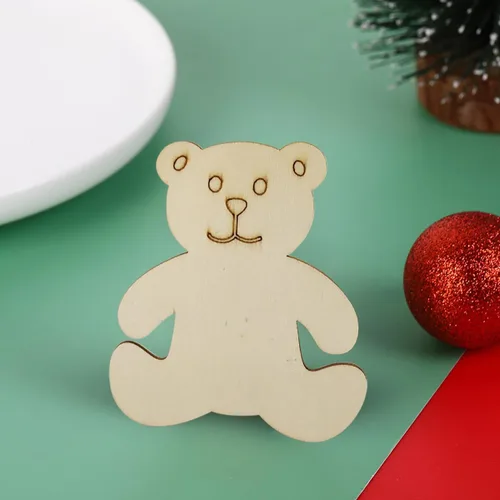 Vista 5 de Paquete de 32 adornos colgantes de oso de madera sin acabar, para manualidades, regalo para Acción de Gracias, Navidad, hogar, fiesta, decoración