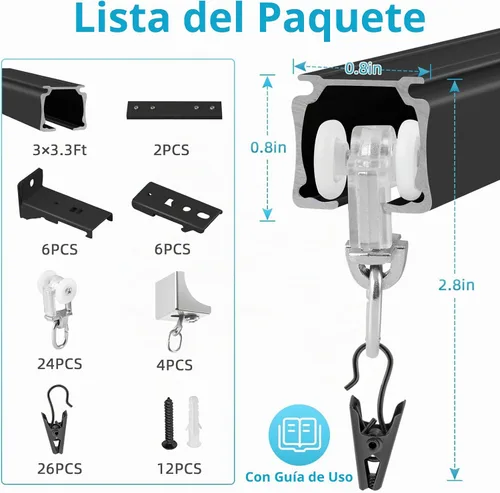Vista 2 de Riel de cortina de techo, 3 pies a 9 pies, resistente para montaje en pared, rieles de cortina de aluminio, cortinas de sistema de riel, divisor