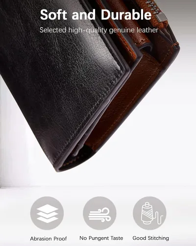 Vista 3 de BOSTANTEN Carteras de cuero para mujer, bloqueo RFID, gran capacidad, triple tarjetero, embrague para teléfono