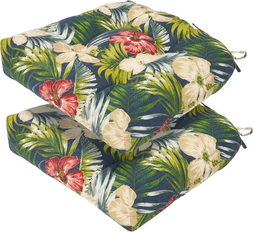 Vista 9 de Magpie Fabrics Juego de 2 cojines de asiento capitoné para exteriores e interiores con lazos, 19 x 19 pulgadas, impermeables, para silla de patio