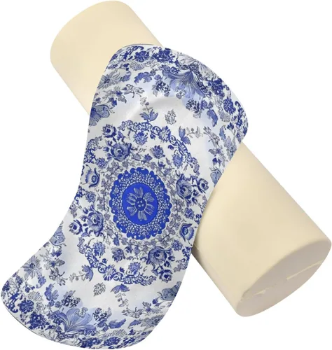 Vista 2 de Rollo cervical para el cuello, almohada redonda de porcelana azul y blanca, almohada de espuma viscoelástica lavable, almohada de refuerzo