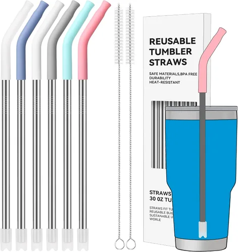 Vista 19 de Pajitas de metal rectas de 20 onzas con punta de silicona para vaso de 20 oz Pajita reutilizable de acero inoxidable para YETI, STANLEY, US