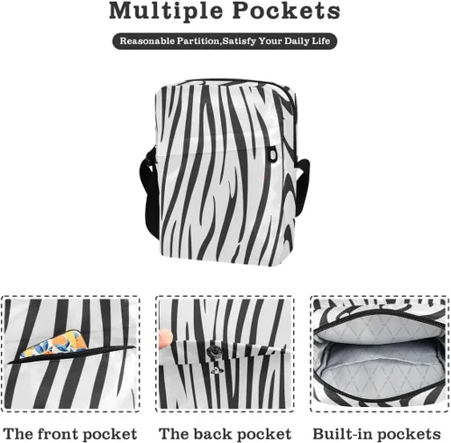 Vista 2 de Messenger Bag Crossbody Shoulder Bag Canvas Shoulder Bag Black and White Stripes for Men Women Outdoor Travel Business