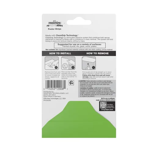 Vista 9 de FrogTape reMOVEables - Tiras para colgar pósteres, sin daños, ganchos extraíbles para pósteres, cinta adhesiva adhesiva para pared, alternativa