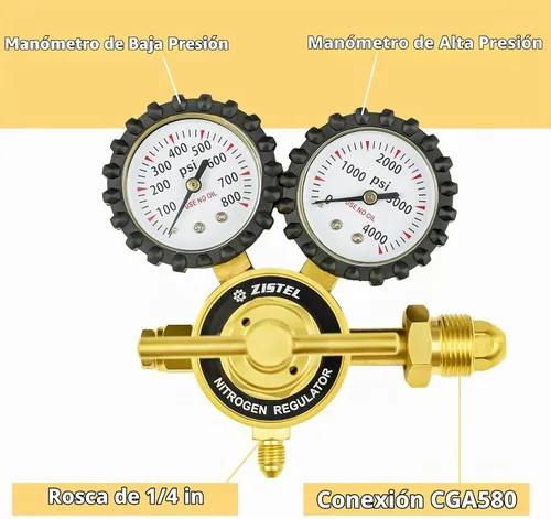 Vista 6 de Regulador de nitrógeno con manguera de 6.6 pies, 0-800 PSI, entrada CGA580
