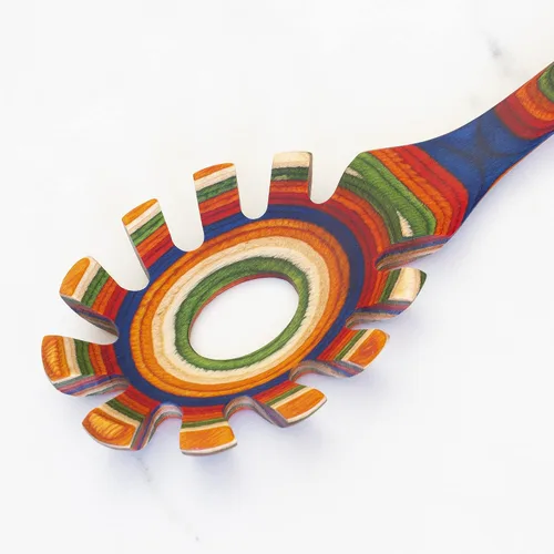 Vista 5 de Baltique Marrakesh Collection - Cuchara de madera para espagueti, servidor de pasta de 12.5 pulgadas con dientes, utensilio colorido de madera