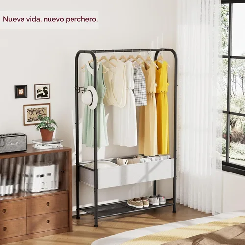 Vista 9 de SINGAYE - Armario de pie con estante para colgar ropa Negro