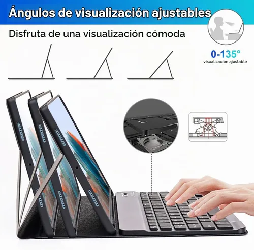 Vista 5 de LAMA Funda con teclado retroiluminado de 7 colores con mouse para Samsung Galaxy Tab A8 de 10.5 pulgadas, funda de teclado inalámbrico con soporte