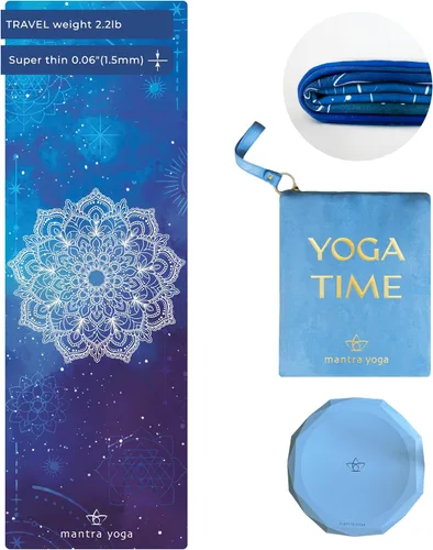 Vista 16 de Mantra Yoga Travel PRO 1.5mm con almohadilla para las rodillas - Esterilla plegable para fitness y ejercicio con bolsa Ligera, compacta