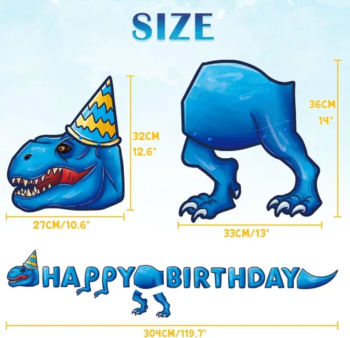 Vista 4 de WERNNSAI Cartel de fiesta de feliz cumpleaños – Cartel de cumpleaños de dinosaurio para decoración de fiesta de niños, suministros de decoración