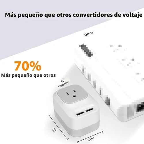 Vista 4 de Convertidor de voltaje de 220 V a 110 V de EE. UU. a Europa con 2 puertos USB A y 2 puertos USB C de carga rápida, convertidor de corriente