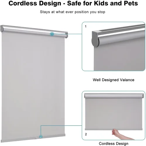 Vista 5 de Changshade Cortina enrollable de tela sin cordón, con bloqueo de luz, para ventanas con aislamiento térmico, protección UV, persianas enrollables