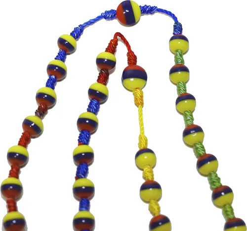 Vista 5 de Rosario tradicional hecho a mano de Colombia Ecuador Venezuela Tricolor Beads Centripiece Sanctified Rosario Natural Jesus Cross (Tricolor Nylon)