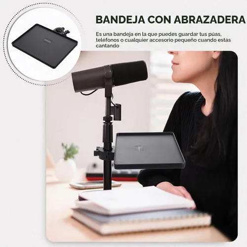 Vista 6 de HEALLILY Bandeja de soporte para micrófono, soporte ajustable con abrazadera, soporte universal para micrófono, para transmisión en vivo, concierto