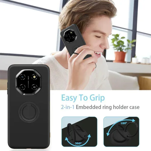 Vista 5 de Funda compatible con Blackview Shark 6/Oscal Tiger 8 con protector de pantalla, soporte de anillo giratorio de 360°, TPU a prueba de golpes, funda