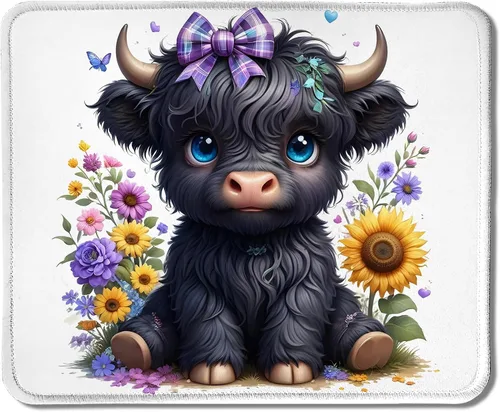 Vista 7 de Highland - Alfombrilla de mouse de vaca con lazo rosa coqueta floral para mouse inalámbricos, computadora portátil, accesorios de escritorio, 9.5 x