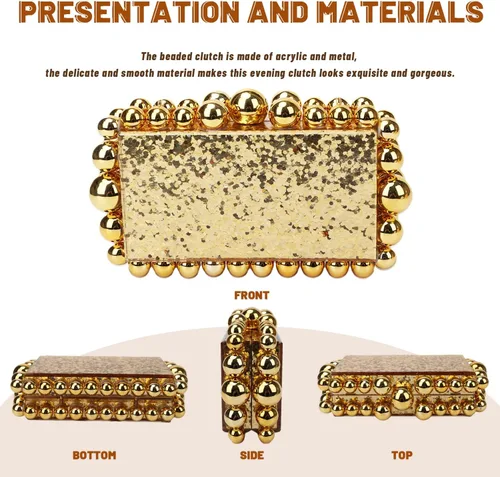 Vista 2 de Fecialy Acrylic Clutch Purse for Women Marble Handbags Pearl Evening Clutch Bag Beads Square Cross Body Bag for Wedding Party