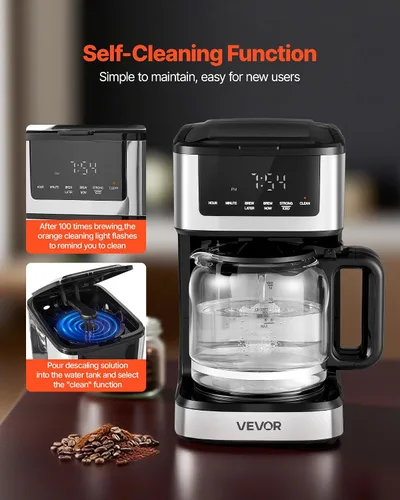 Vista 5 de VEVOR Cafetera programable, cafetera de goteo programable de 12 tazas con pantalla táctil, cafetera de 4 horas para mantener el calor, cafetera