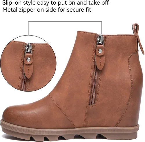 Vista 3 de Athlefit Botas de cuña para mujer cómodas botas de cuña al tobillo
