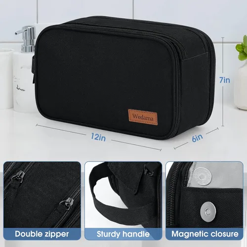Vista 2 de Wedama Neceser de viaje para hombres, bolsa de aseo de viaje de mano, Negro -, L, Neceser