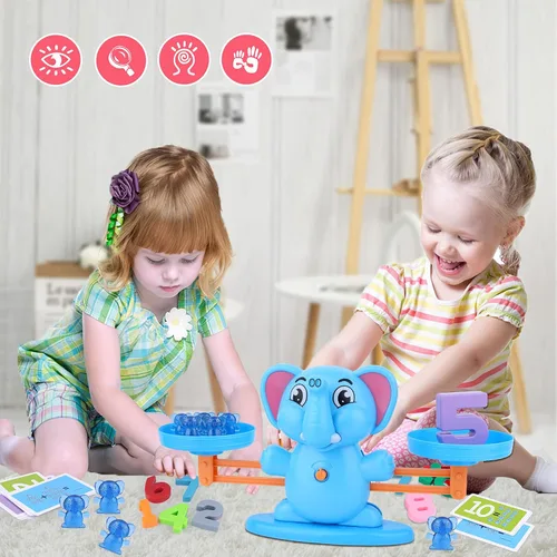 Vista 5 de Juguete de equilibrio de elefante, juego educativo de equilibrio de números matemáticos, juguete de aprendizaje de números con elefantes pequeños