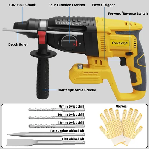 Vista 7 de SDS Plus - Taladro de martillo giratorio inalámbrico para batería Dewalt de 20 V máximo, taladro martillo de 20 V sin escobillas