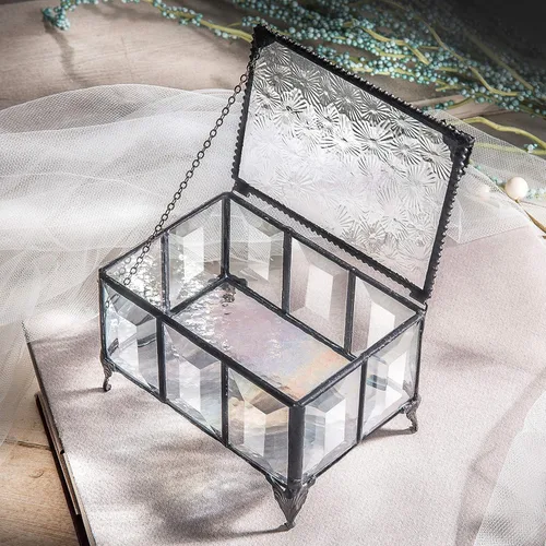 Vista 5 de J Devlin - Caja de cristal biselado, caja decorativa para joyas, decoración de recuerdo, cristal transparente, caja 762