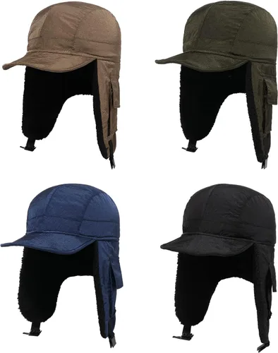 Vista 5 de Clakllie Sombrero de trampero de invierno, sombreros de soldado con orejeras para clima frío, sombreros de aviador Ushanka, sombrero ruso con visera