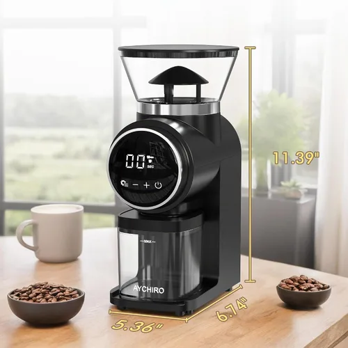 Vista 7 de AYCHIRO Molinillo de café eléctrico con rebabas cónicas, molinillo de café con 30 ajustes precisos de molienda, soporte para portafiltros y selector