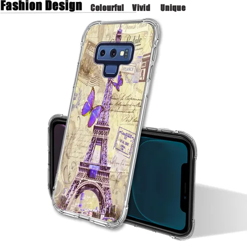 Vista 3 de Bcov Funda para Galaxy Note 9, París Torre Eiffel Postal Protección contra Caídas Carcasa a prueba de golpes TPU Cuerpo Completo Funda Protectora