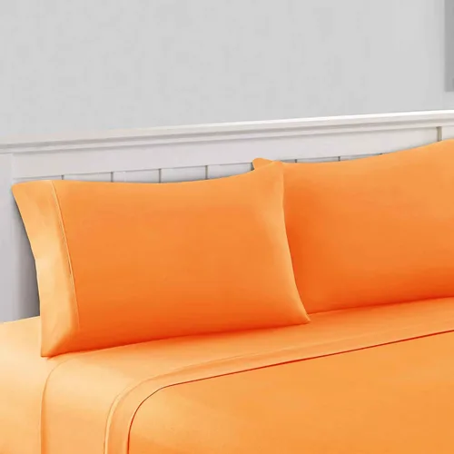 Vista 2 de Modern Threads Amrapur Overseas 10100MFS-ORG-QN - Juego de sábanas de microfibra sólida de 4 piezas de 100 GSM (Paradise Orange, Queen)
