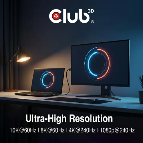 Vista 3 de Cable Club 3D USB C a DisplayPort 2.1, VESA DP80 8K 240Hz, 3.3 ft CAC-1559
