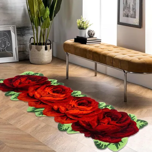 Vista 27 de USTIDE Bonita alfombra de baño de rosas para baño, alfombra de baño naranja de lujo, antideslizante, con forma de flor, alfombra de ducha de felpa