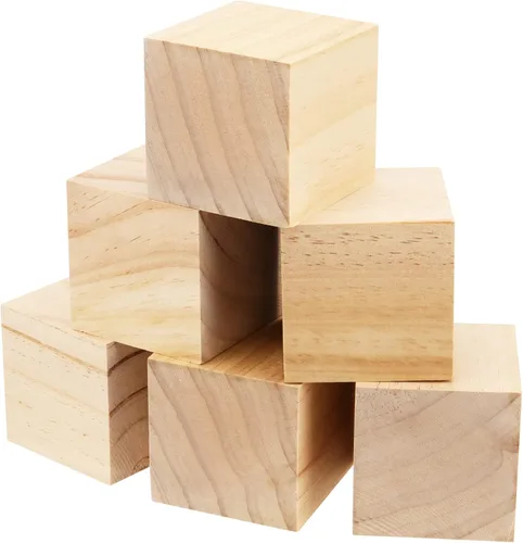 Vista 6 de NINGWAAN - 45 cubos de madera para manualidades de 2 pulgadas, bloques cuadrados para tallar madera, cubos de madera sin terminar, bloques de madera