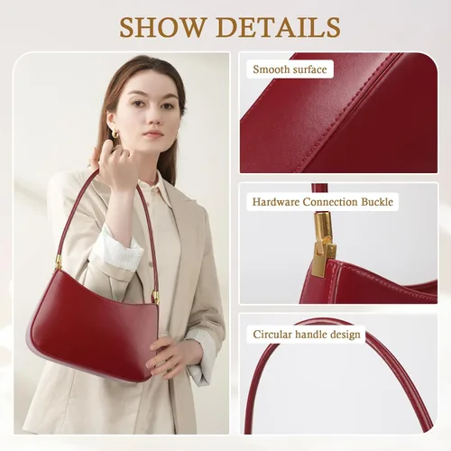 Vista 3 de Bolso de hombro para mujer, bolso pequeño de cuero genuino