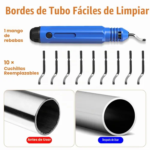 Vista 4 de Herramienta de desbarbado con 10 cuchillas de acero de alta velocidad, herramienta de desbarbado de tubería flexible con cuchillas giratorias, mango