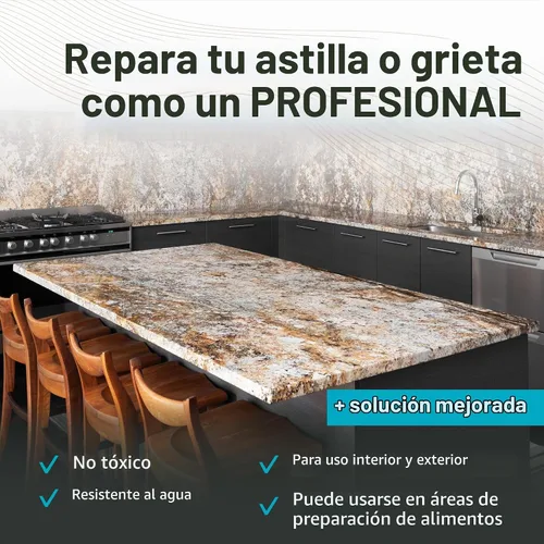 Vista 4 de Kit de reparación de encimera de mármol, granito y cuarzo (transparente) – Soluciona tus defectos como un profesional I También para kit