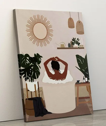 Vista 3 de Lienzo decorativo con marco (11.5 x 15 pulgadas), arte de mujer negra afroamericana, decoración de pared para baño, dormitorio, decoración de pared