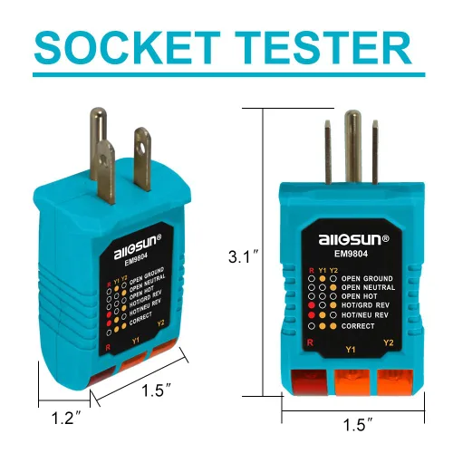 Vista 3 de allsun Probador de analizador de toma de corriente de receptáculo eléctrico, estándar 95-125 VAC, detector de cableado defectuoso de circuito con 6