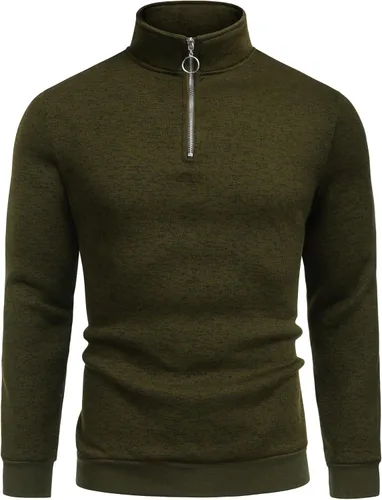 Vista 4 de COOFANDY Sudadera de punto con cremallera de un cuarto para hombre, suéter térmico de punto casual ajustado
