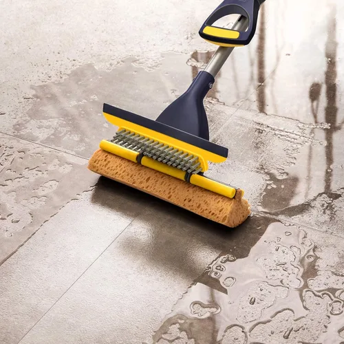 Vista 4 de Yocada Trapeador de esponja para uso comercial en el hogar, azulejos de baño, limpieza de garaje con total de 4 cabezales de esponja y mango largo