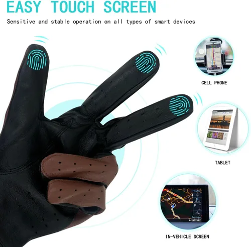 Vista 2 de ZLUXURQ Guantes de conducción profesionales de piel sin forro para hombre, piel de cordero italiana suave y fina