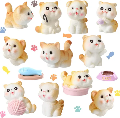 Vista 8 de 14 figuras de gato, lindas figuras en miniatura, decoración de tartas de gato, paisaje de musgo, resina impermeable, gatito, jardín, terrario en Gris